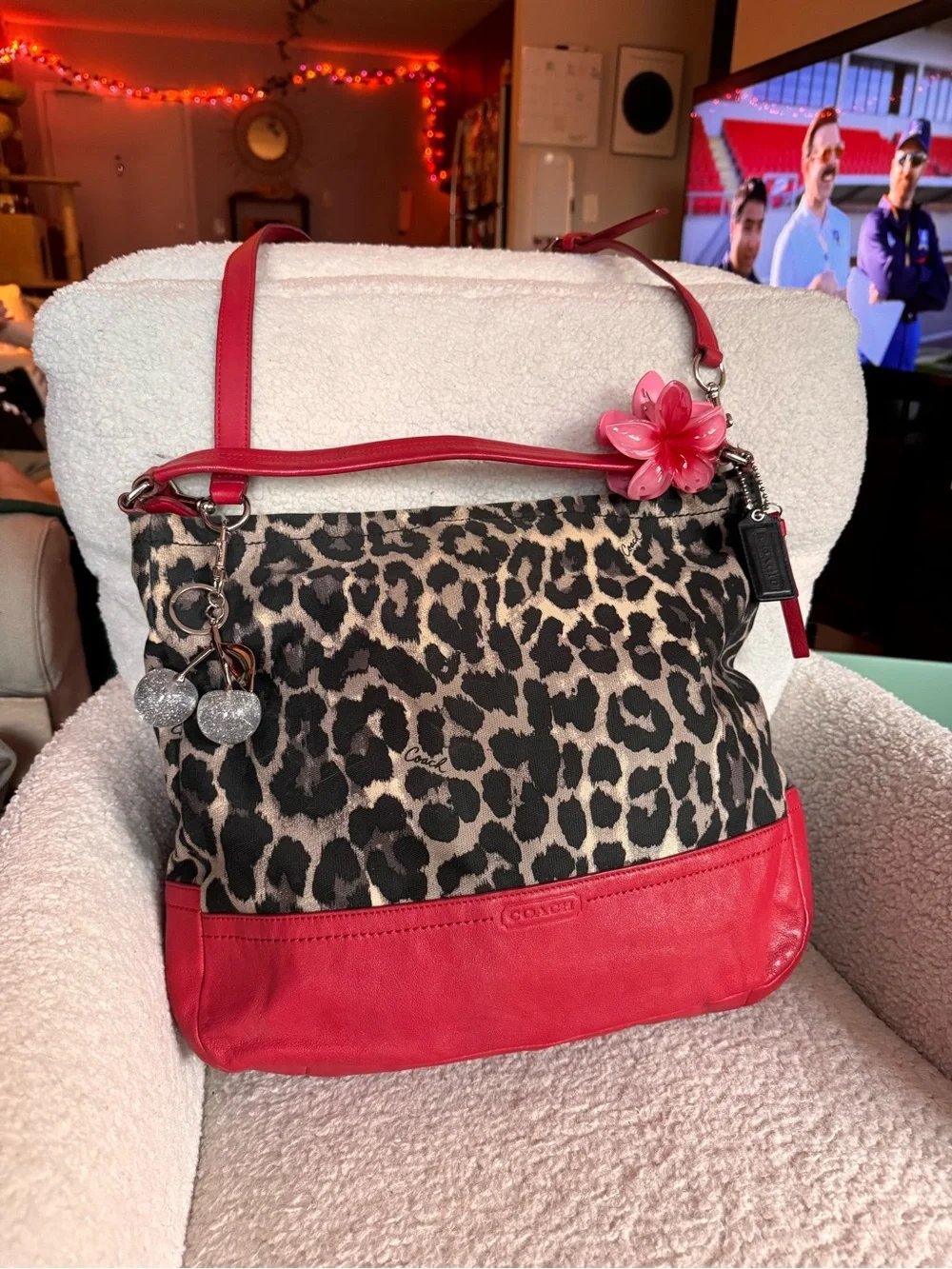 Coach Leopard Print and Red Leather Hobo Bag